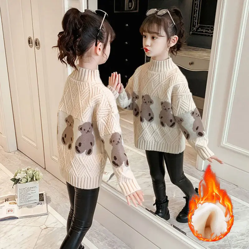 Su&eacute;ter de cuello alto para ni&ntilde;os y mujeres, su&eacute;ter grueso de forro polar de estilo occidental, mediano y grande, Oto&ntilde;o e Invierno-2