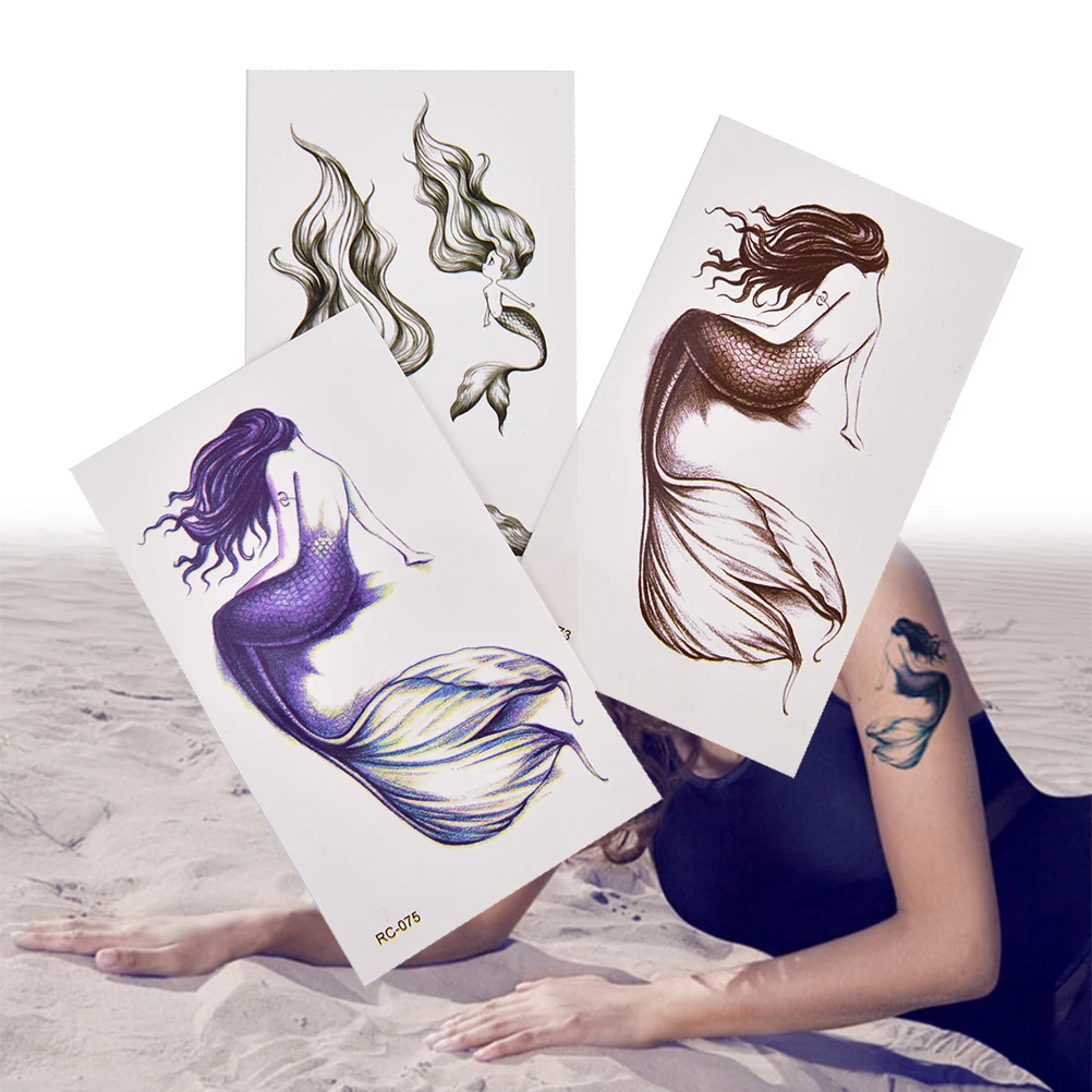 

Mermaid Hippocampus Temporary Tattoo Sticker for Kids Hand Body Art Fake Women Waterproof Tattoo Paper