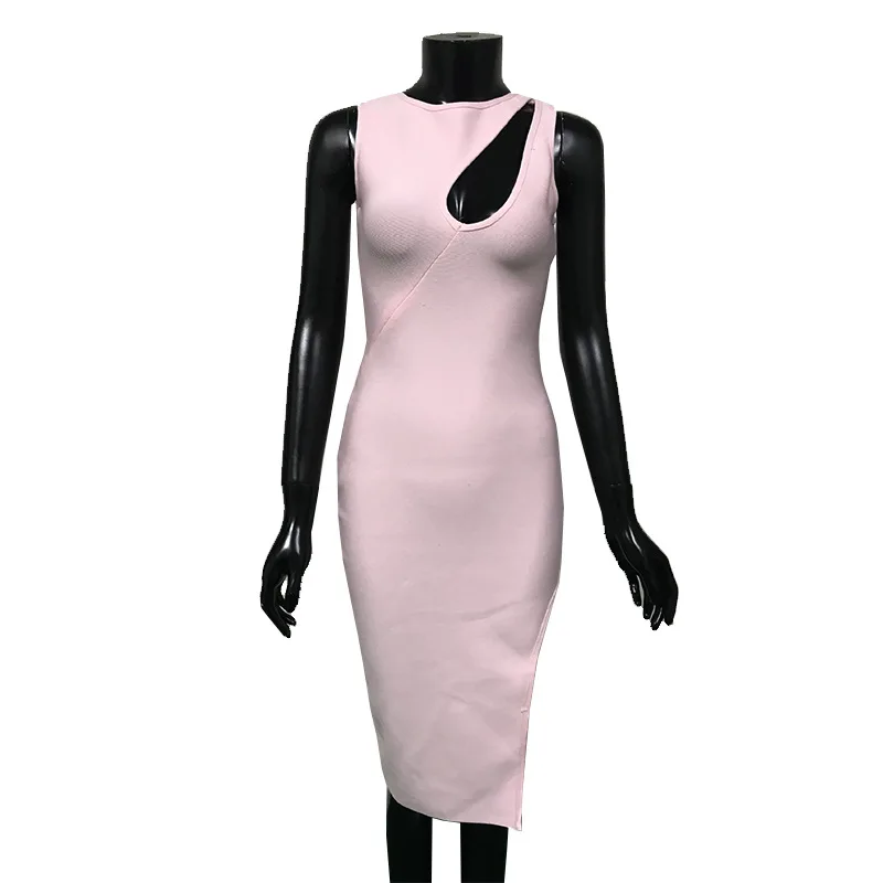 

Deer Lady Summer Bandage Dress Cut Out Sexy Bandage Dress 2021 New Arrivals Pink Bodycon Dresses Evening Party Dress Women