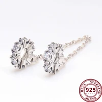 original 925 sterling silver white crystal cz fashion safety chain fit pandora women bracelet necklace diy jewelry