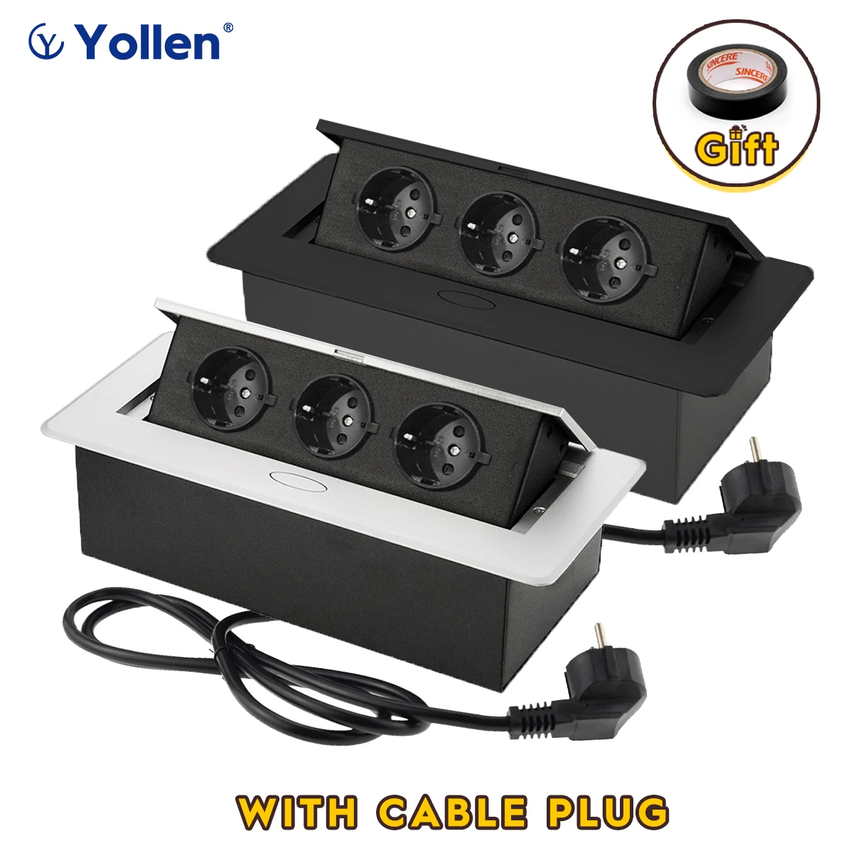 Настольная розетка со скрытым кабелем алюминиевая панель с 3 USB-разъемами