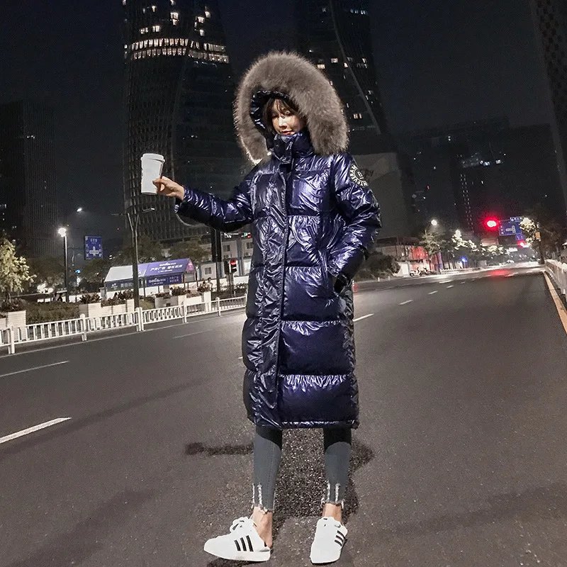 Длинные Голубые отражающие легкие пуховики для девочек 2019 зимняя куртка плотное
