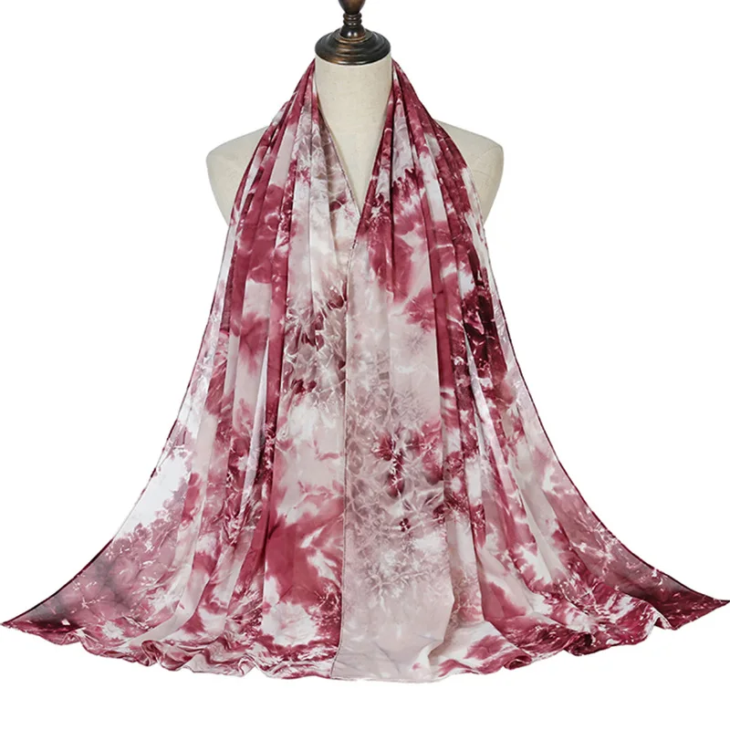 Простой шифоновый мягкий хиджаб с эффектом омбре и цветочным принтом Женская