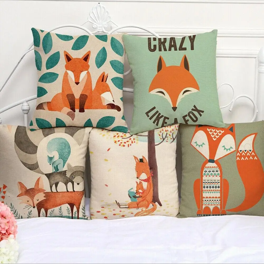 

18" Cute Cartoon Printed Pillowcase Linen Sofa Cushion Cover Home Sofa Bedroom Living Room Fashion Decorative Pillowcase
