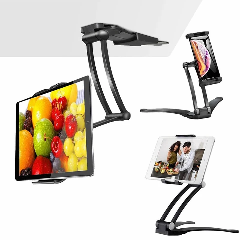 OUTMIX Aluminum Kitchen Tablet Stand Phone Holder Flodable Adjustable 5-13 inches Tablet Phone Desktop Mount for iPad Pro 12.9