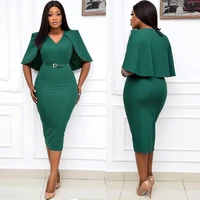 md 2021 new slim women dress elegant fashion office lady v neck cloak dress bodycon robe party gowns vestidos african outfits