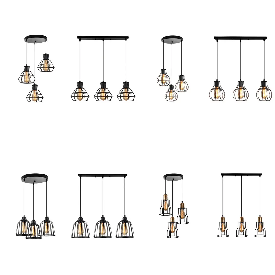 

Светодиодные люстры в стиле ретро, потолочные светильники с 3 головками в стиле лофт для гостиной, кухни, домашний декор, железная клетка, по...