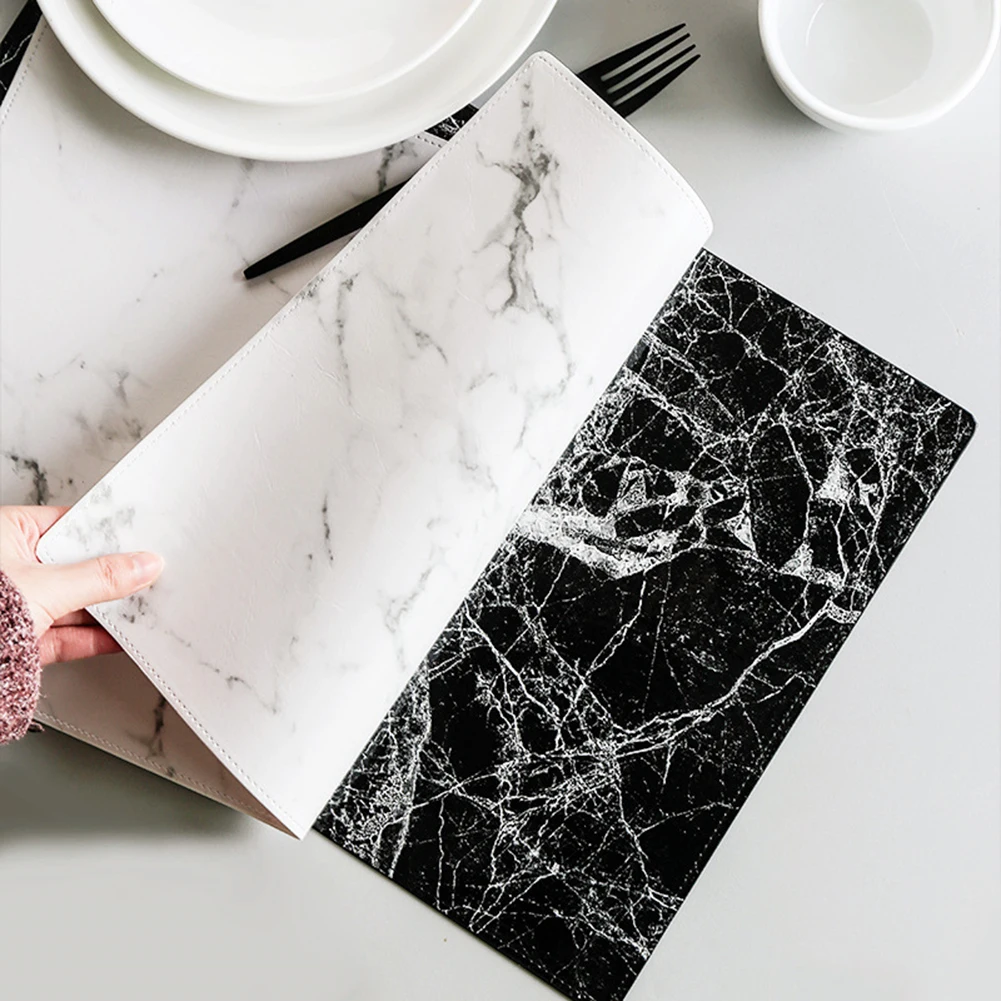 

1 Pc 45x32CM Luxury PU Leather Placemat Black White Marble Pattern Table Mat Heat Insulation Waterproof Placemats Bowl Coaster