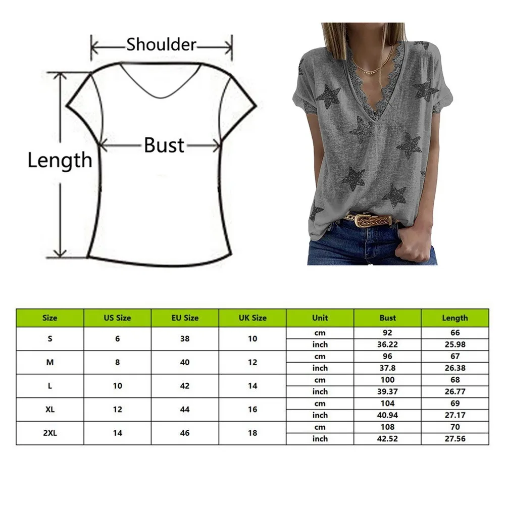 

Women Casual Loose Top Ladies Short Sleeve Basic Tees Camiseta De Mujer Female Clothing Summer V-neck Print Lace T-Shirt