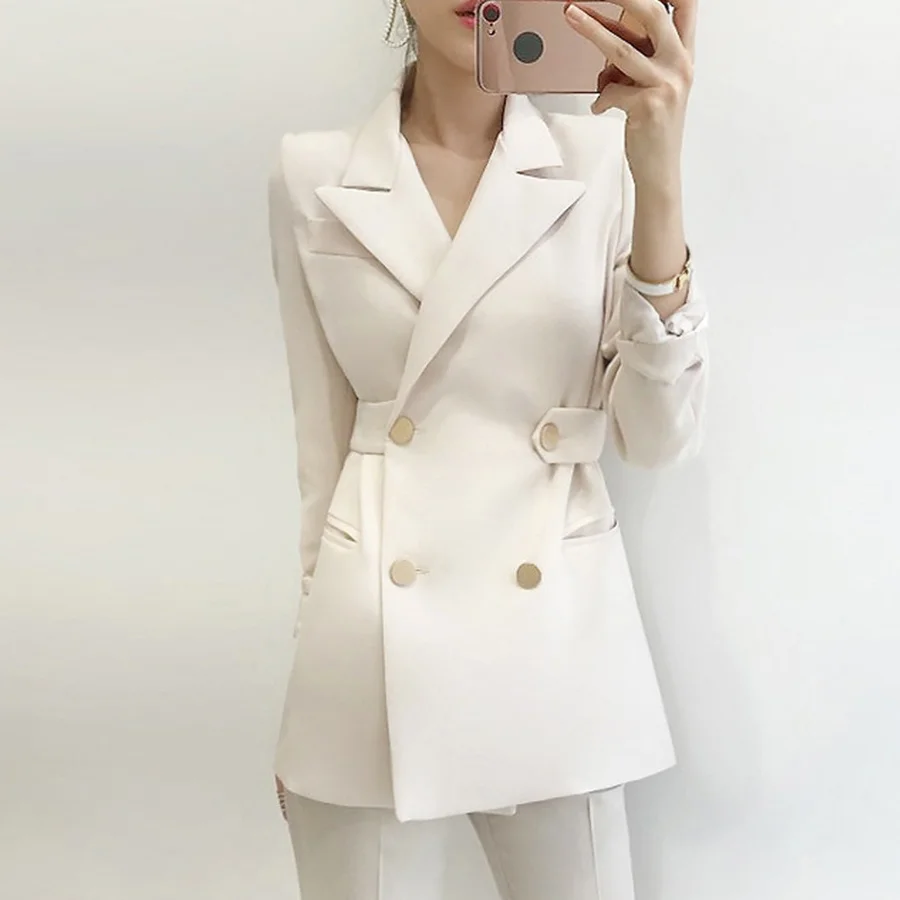 

Autumn Winter Clothes New Blazer Women Solid Color Simple Fashion Self-cultivation Double-breasted Comfortable Women Blazers