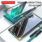 Защитные чехлы с магнитным корпусом для телефонов Huawei P20 P30 P40 P50 Pro Mate 20 20X 30 40 Lite Nova 3E 5 5i 7 7SE 8, стеклянный чехол, 360