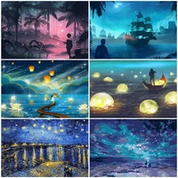 night landscape 5d poured glue diamond painting kits scalloped edge diy full round embroidery mosaic home decoration unique gift