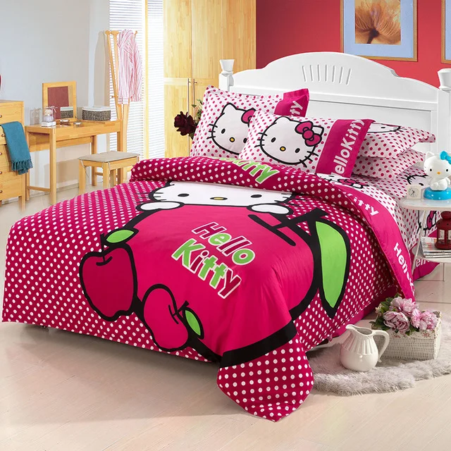 as picture Лучший. WENSD роскошный 3d постельное белье из хлопка с рисунком «hello kitty» 3/4 шт., простыня, пододеяльник, со шнурком, комплекты «king», «queen» Детская мультяшная одежда - Цвет: as picture