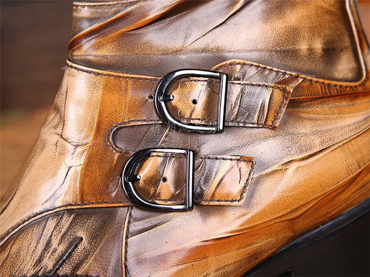 

Christia Bella Men Buckle Business Genuine Leather Ankle Boots Winter Men Zip Office Prom Leather Boots Classic Design Shoes