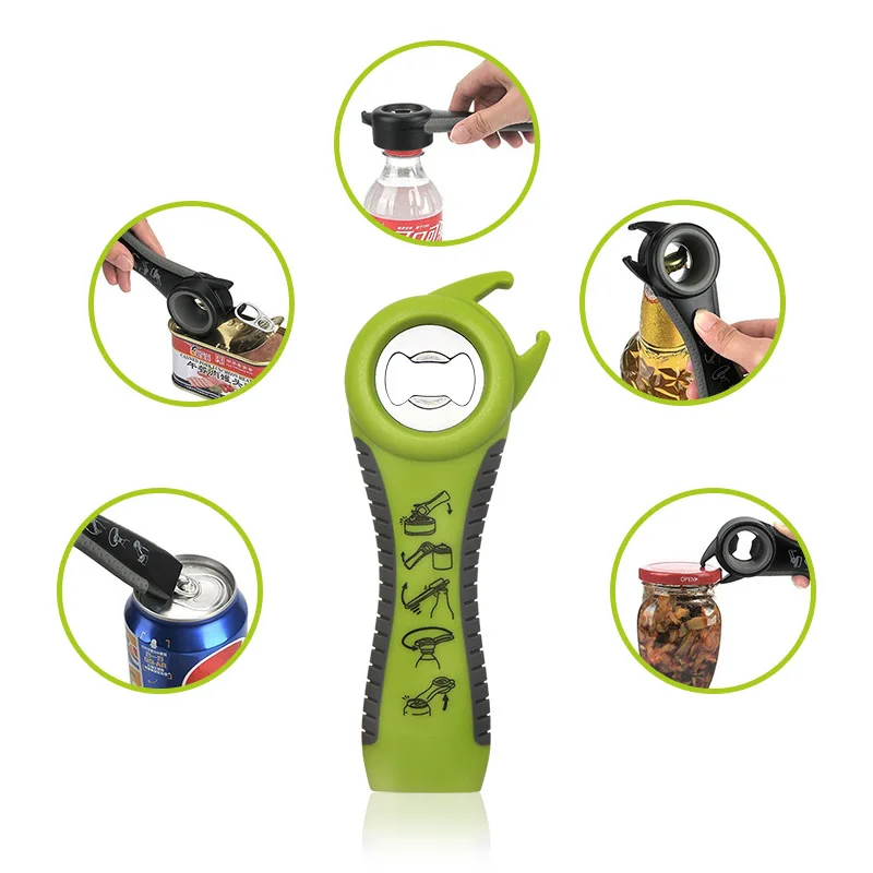 

5 In 1 Multi-function Bottle Opener Stainless Steel Plastic Can Jar Bottle Open Can Opener Beer Good Kitchen Tools for Bartender