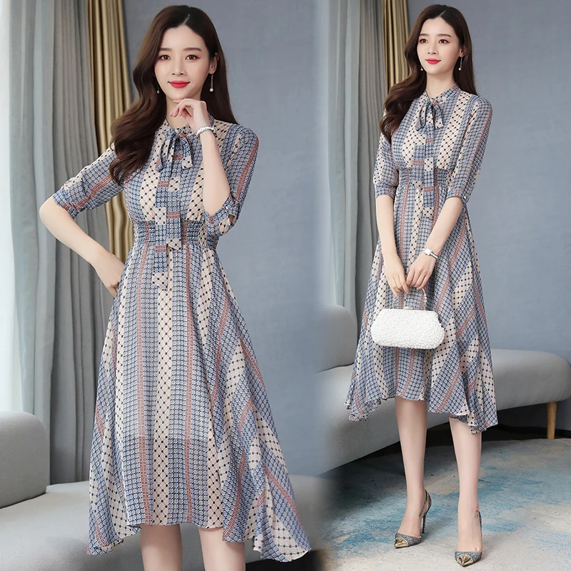 

Шифоновое платье с бантом на талии, весна 2020