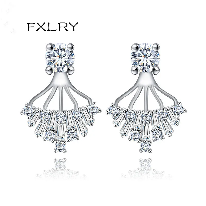 

FXLRY New Arrived Elegant White Color Out micro paved Zircon Geometrical Stud Earrings For Women Fashion Jewelry Accessories