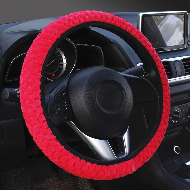 Red Универсальные мягкие теплые плюшевые покрывала чехол рулевого колеса автомобиля-Стайлинг жемчуг бархат Авто украшения зима 3 цвета - Название цвета: Red