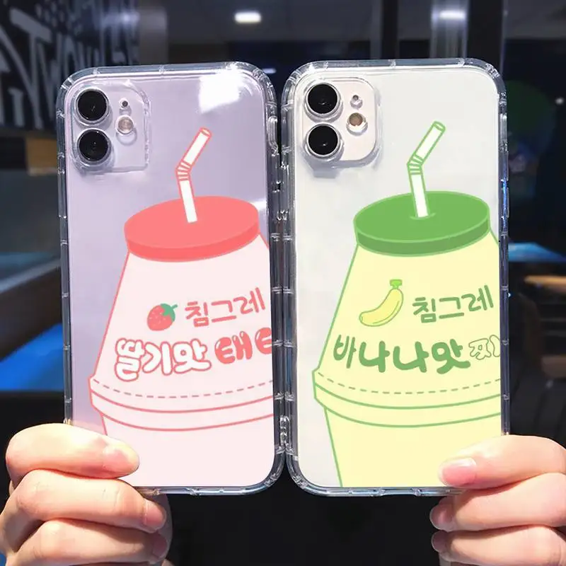 

Strawberry Banana Milk Drink Phone Case Transparent soft For iphone 5 6 7 8 11 12 s c se plus mini x xs xr pro max cover shell