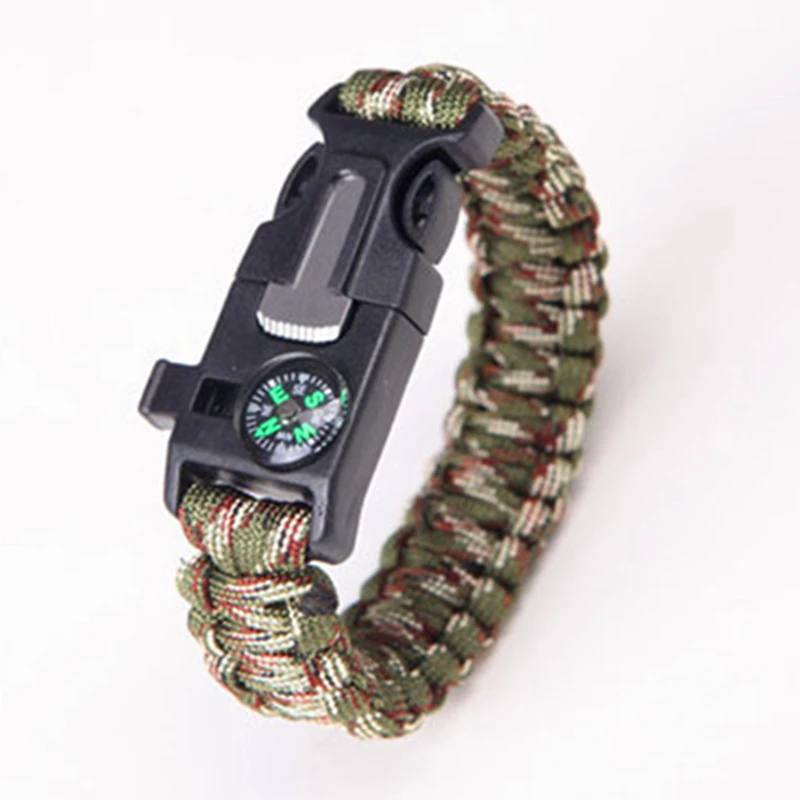 Woodland Camo Тактический наружный безопасный Паракорд для выживания 550 браслет комплекты первой помощи 4в1 Fuction свисток с компасом нож военные инструменты для улицы - Цвет: Woodland Camo