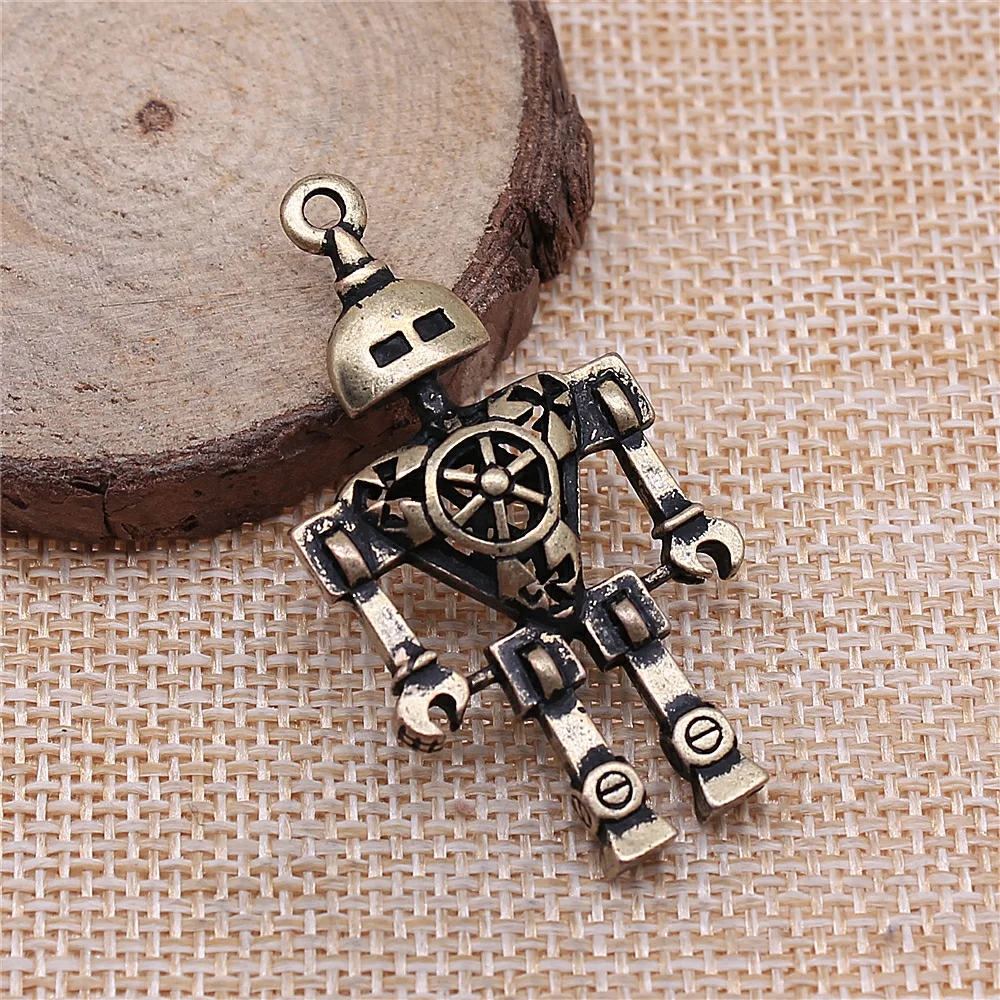 

free shipping 7pcs 45x25x7mm antique bronze robot charms diy retro jewelry fit Earring keychain hair card pendant accessories