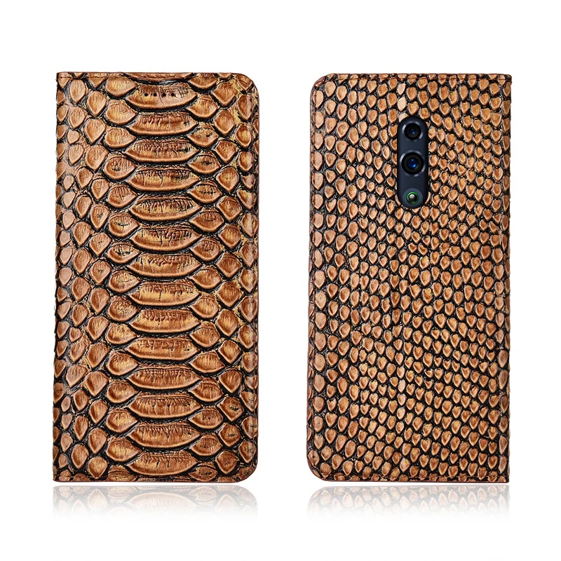 Чехол-книжка из натуральной кожи с рисунком питона и отделением для карт OPPO Reno/OPPO