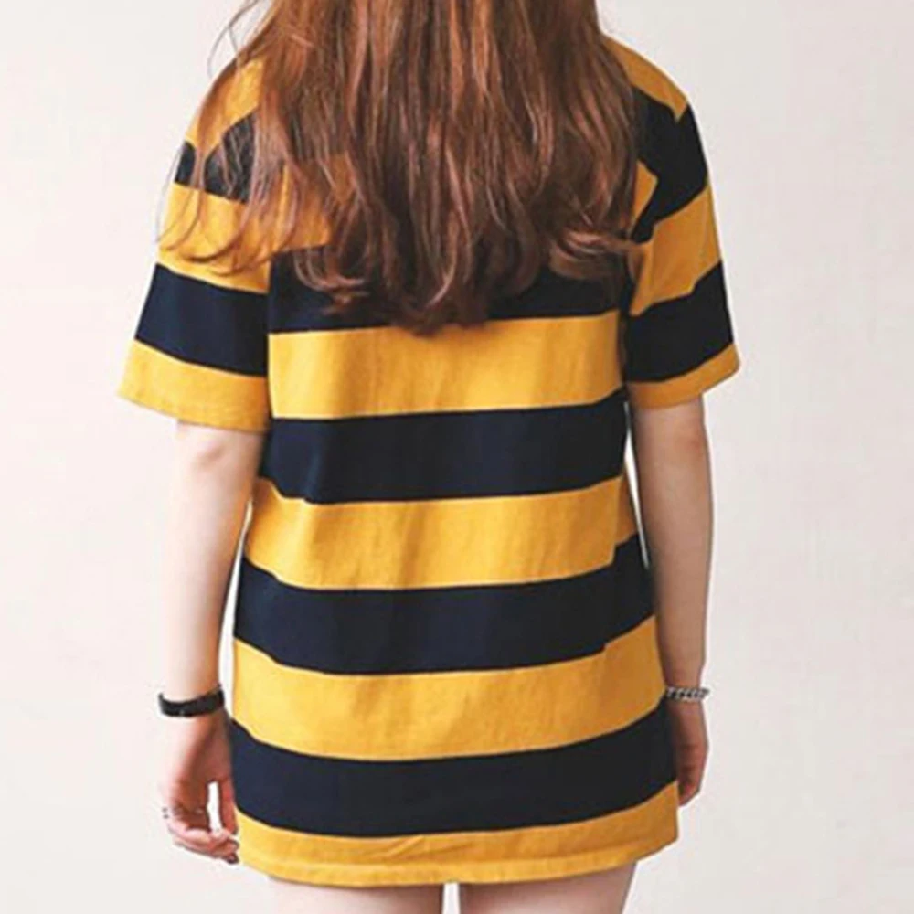 Новинка 2019 женская летняя черно-желтая полосатая Милая футболка с коротким