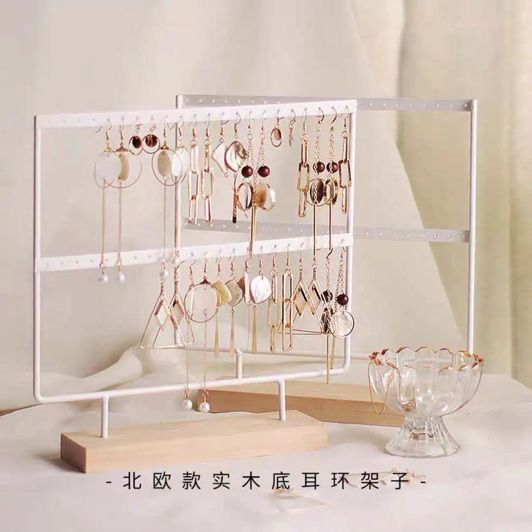 

Настольный деревянный стеллаж для сережек, стеллаж для хранения сережек, подставка для ювелирных изделий, бытовой железный подвесной стелл...