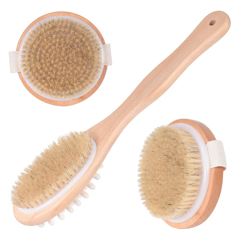 Двусторонняя щетка для тела с натуральной щетиной 1 шт. 3 модели Scrubber длинная