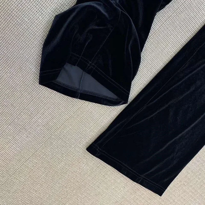 

Winter 2021 Autumn Hot Sale Pants High Quality Brand Trousers Women Sequined Beading Waist Flare Leg Full Length Velvet Pants XL