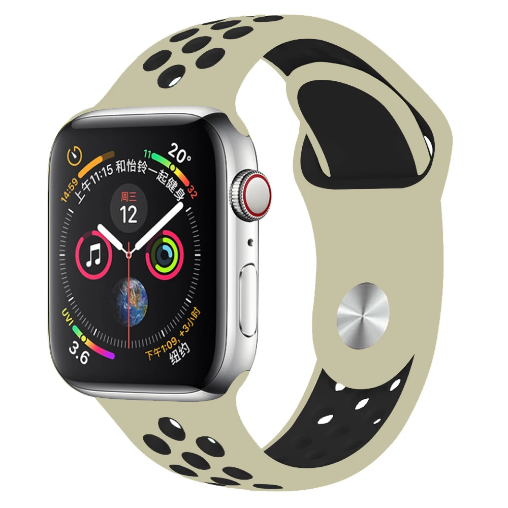 Rice White Black 21 Силиконовый спортивный ремешок для наручных часов Apple watch, ремешок 38 мм 40 мм 42 44 мм наручные браслет, ремешок для наручных часов iWatch серии 4/3/2/1 женские полос - Цвет ремешка: Rice White Black 21