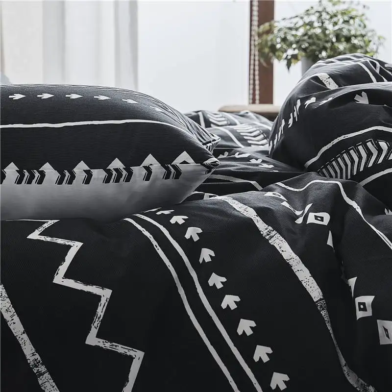 Комплект постельного белья из хлопка классический в полоску черно-белый цвет