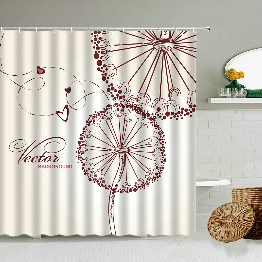 

Занавеска для душа с изображением одуванчика и цветов