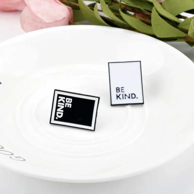 

BE KIND Brooch Pins Collar Badge Creative White Black Enamel Pin on Bags Clothes