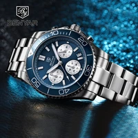 benyar mens watches 2022 quartz chronograph stainless steel sports watch for men top brand luxury waterproof clock reloj hombre