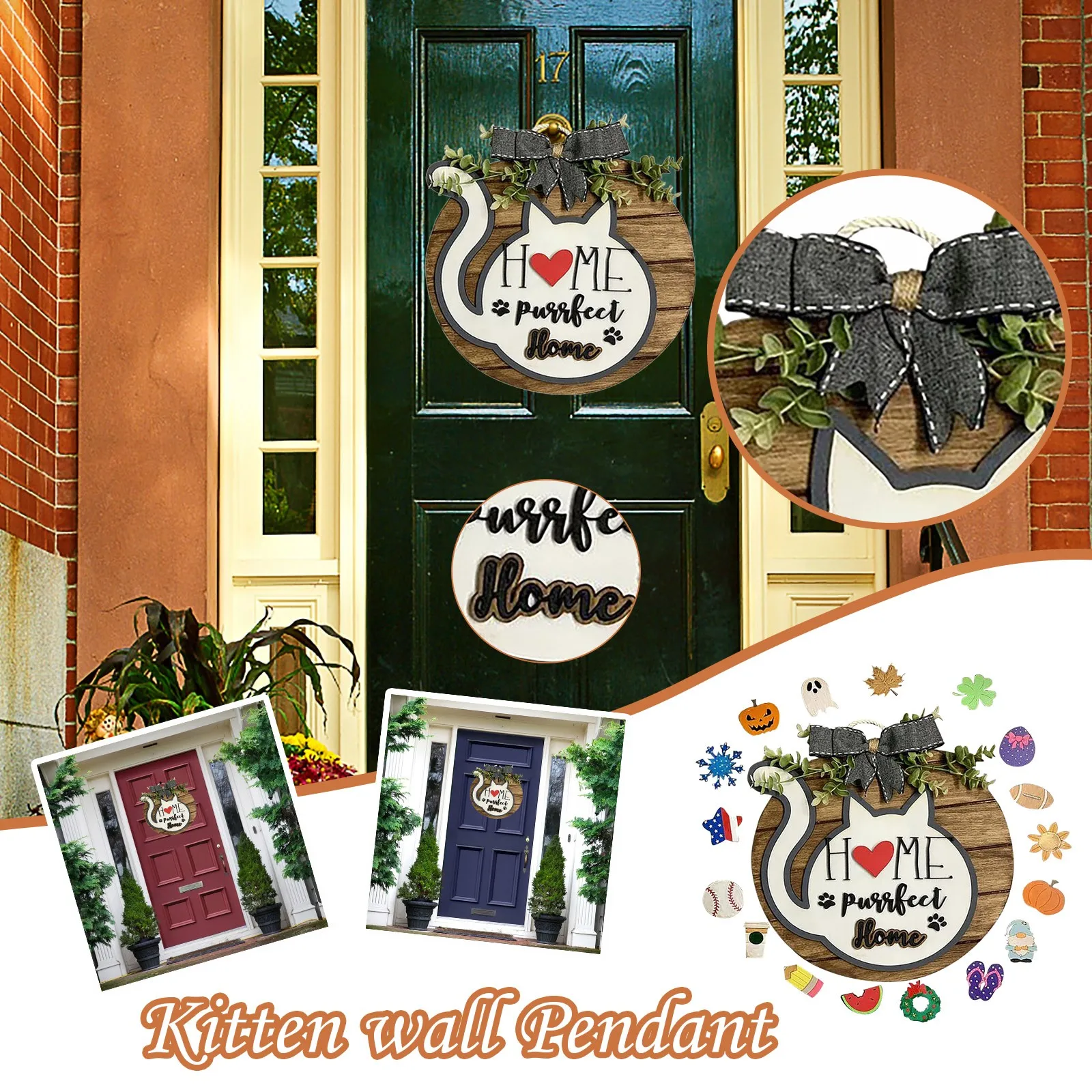 

Wooden Door Sign Replaceable Diy Seasonal Signs Round Outdoor Hanging Vertical Sign Home Decoration Welcome Sign Wreath Decor