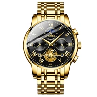 nibosi skeleton new fashion mens watches stainless steel top brand luxury sports chronograph quartz watch men relogio masculino