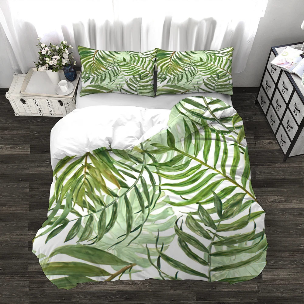 

3D Print Palm Leaves Pattern 3pcs Duvet Cover Set Tropical Style Bed Set Durable Quilt Cover AU US UK Size Gifts Luxury