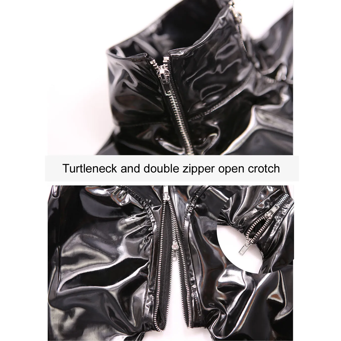 Женский комбидресс из ПВХ с высоким воротником и двойной молнией - купить по