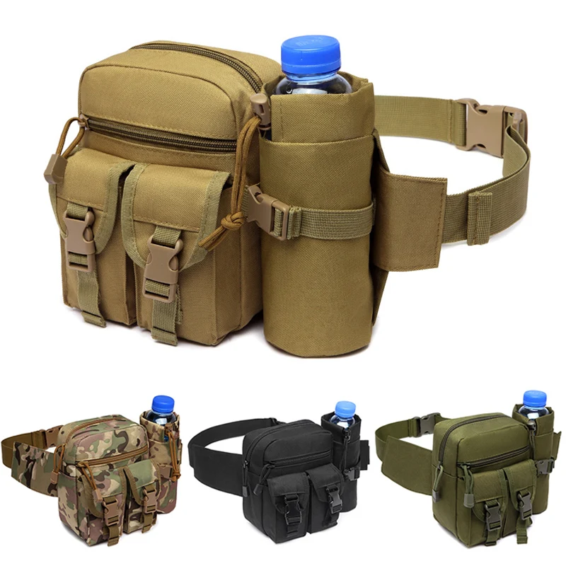 

New Outdoor Waist Bag Men Tactical Water Bottle Waterproof Molle Camouflage Hunting Hiking Climbing Nylon Mobile Phone Belt Pack