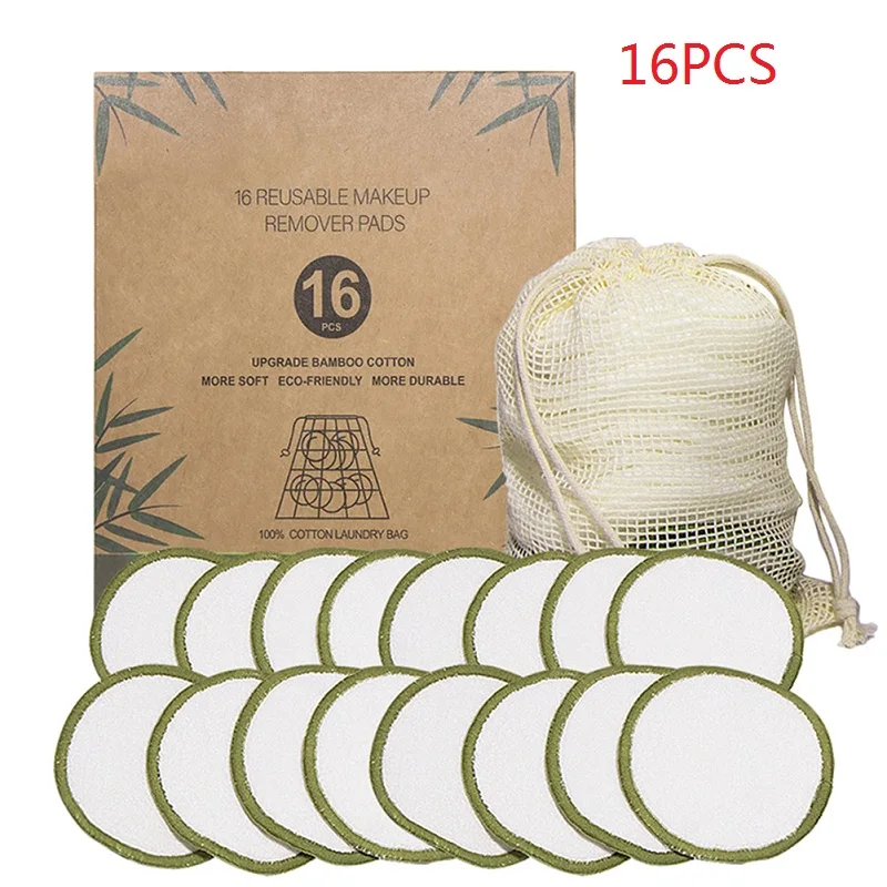 16pcs with bag Модные виды очищающих подушечек для макияжа, мягкие многоразовые подушечки из бамбукового волокна, моющиеся подушечки для лица и глаз, инструменты для красоты - Цвет: 16pcs with bag