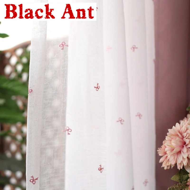 Занавески с розовым бантом для гостиной белые прозрачные тюлевые занавески окна