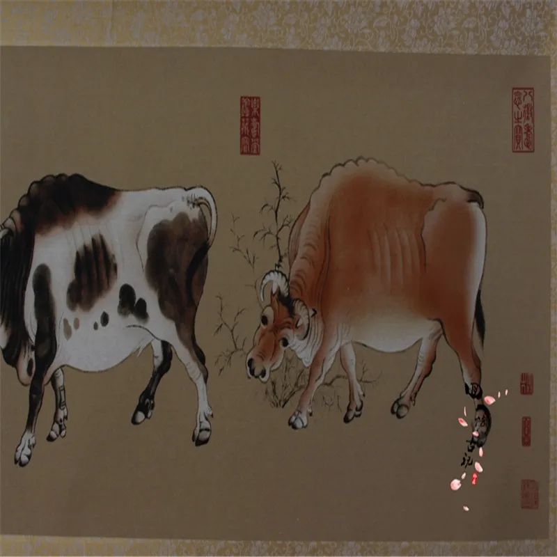 Китайская старая картина прокрутки и каллиграфическая пятиокись | Дом сад