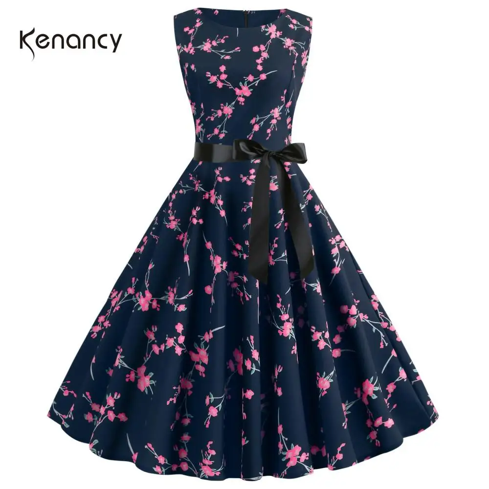 Женское винтажное платье в стиле Хепберн с круглым вырезом без рукавов|Женские