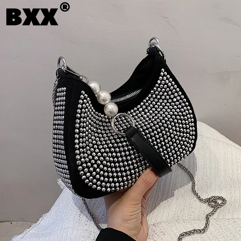 

[BXX] простые сумки через плечо из искусственной кожи для женщин 2021 Осенняя брендовая сумка через плечо трендовая Роскошная сумочка с бриллиа...