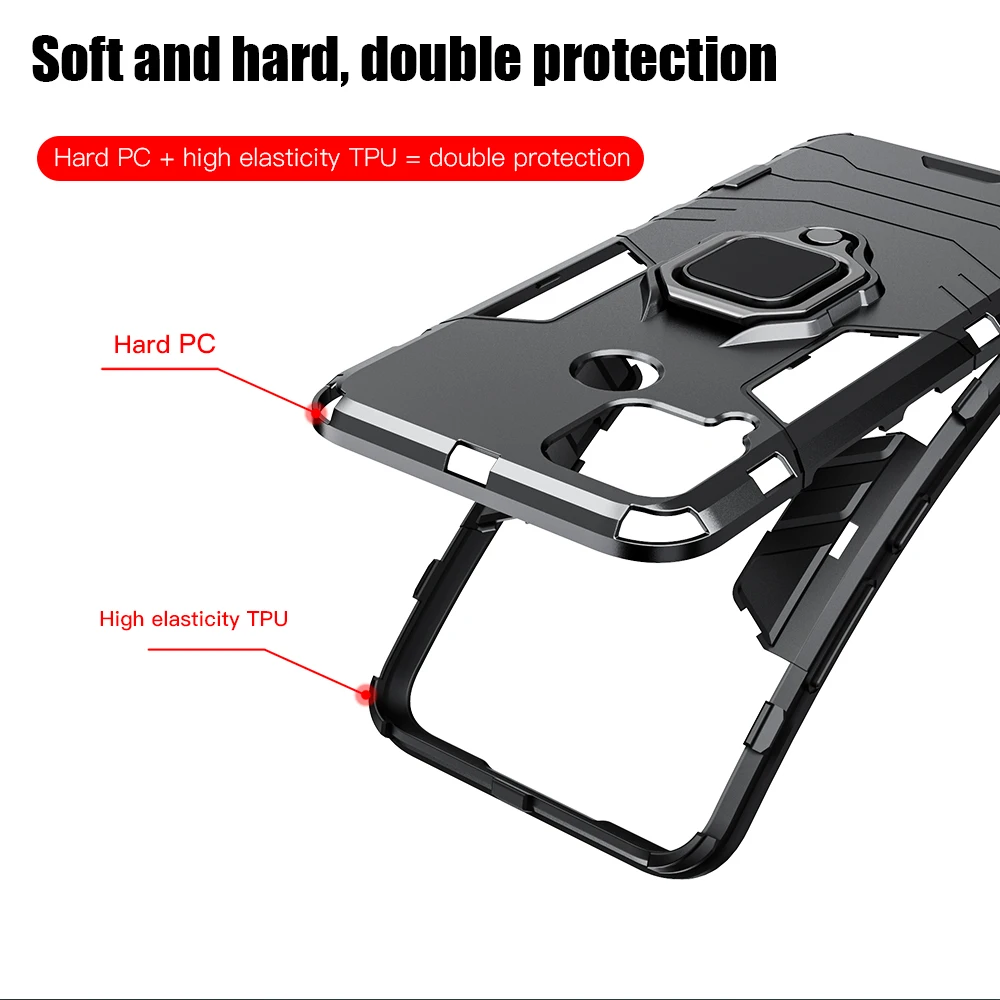 

KEYSION Shockproof Armor Case for Realme C15 C17 C12 C11 V5 Ring Stand Silicone Phone Back Cover for OPPO Realme Q2 Q2 Pro