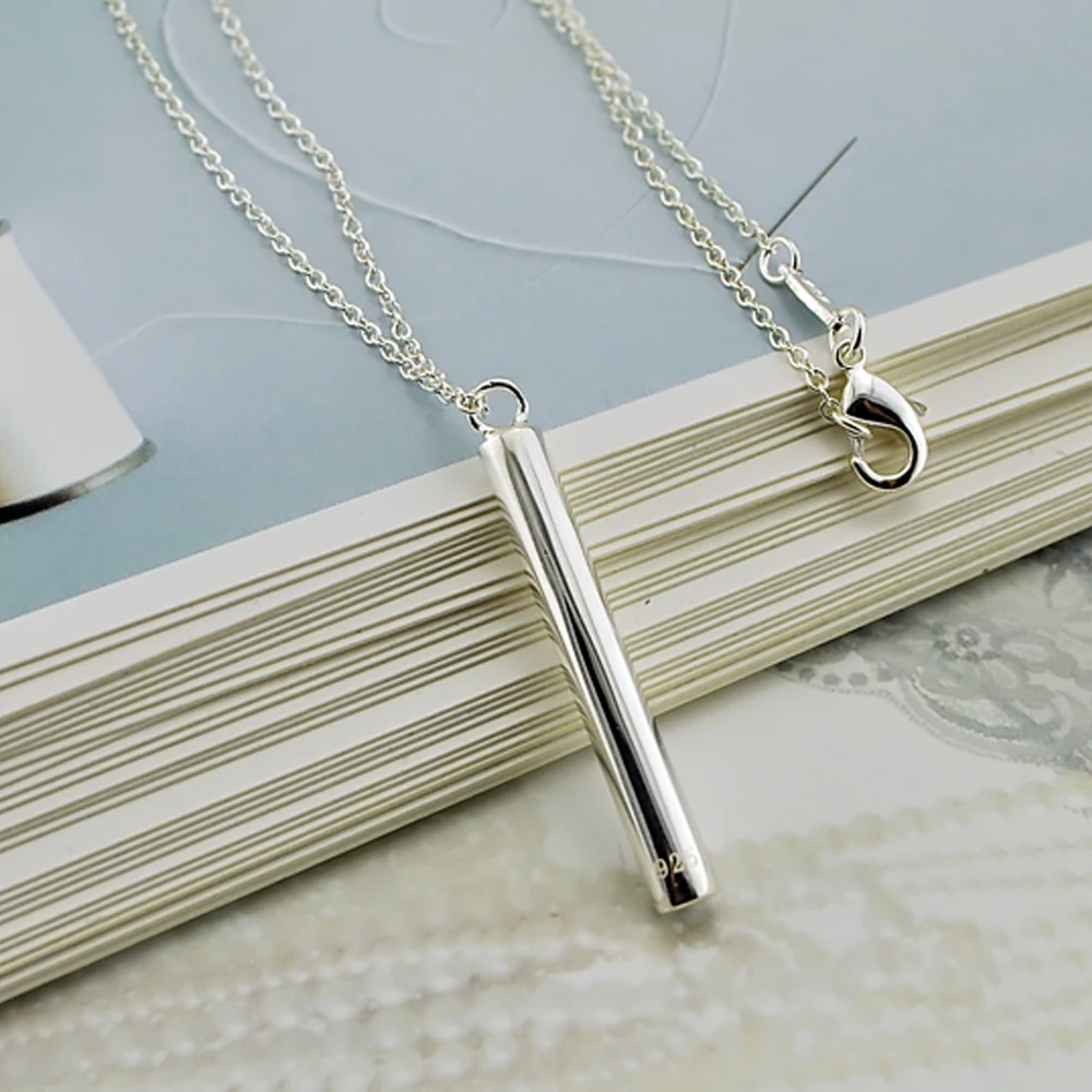 Женское ожерелье из серебра 925 пробы с подвеской цилиндром 41 46 см|Ожерелья| |