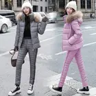 2021 зимняя корейская мода куртка с хлопковой подкладкой женские короткие тонкие плотные теплые хлопковые брюки костюм из двух частей женские комплекты