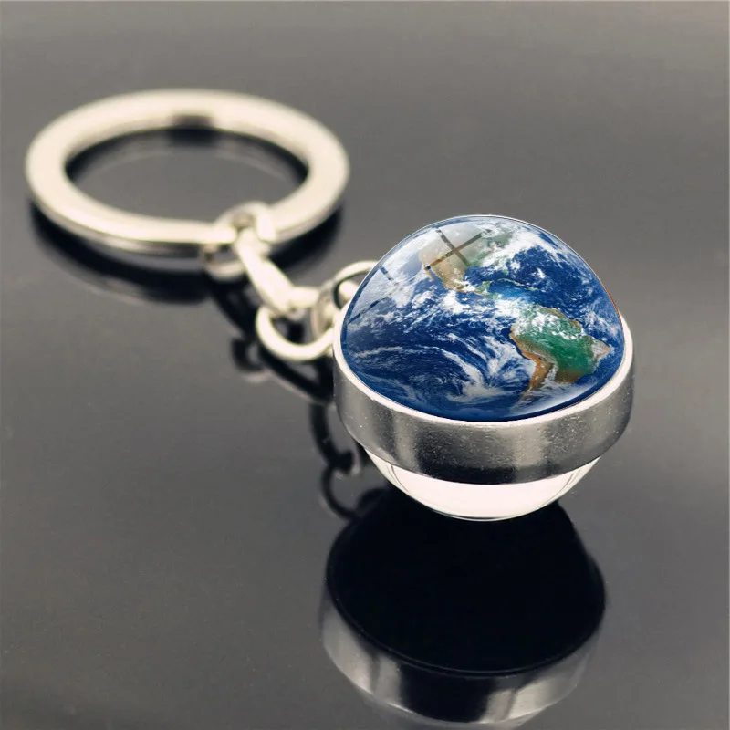 

New Solar System Milky Way Nebula Double-Sided Glass Ball Keychain Moon Earth Mars Pendant Keychain Cool key chains charms