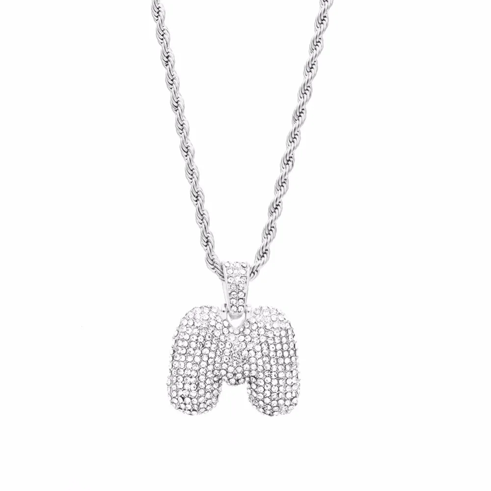 Сплав Bling Bubble Intial Let Iced Out горный хрусталь A-Z начальный кулон золотистый Серебристый с розой Подвеска золотого цвета кулон ожерелье